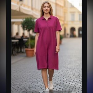 1X (16-18) Lands' End Magenta and Navy Polo Dress